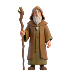 賢い魔法使いの賢者キャラクターアイコン - 3Dレンダリングファンタジー