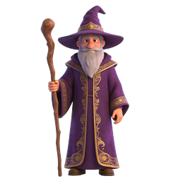 Wizard Character 3D Icon - Purple Robe Fantasy Mage