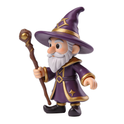 3D Wizard Character Icon with Purple Robes and Golden Staff