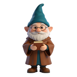 Whimsical 3D Wizard Gnome Character Icon with Book