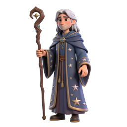 Wizard Mage Character 3D Icon with Magic Staff