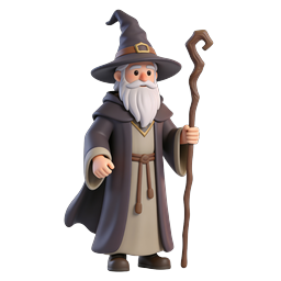 Wizard Old Man 3D Character Icon with Staff