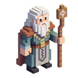 Isometric Voxel Wizard Character with Magical Staff
