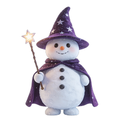Cute Wizard Snowman 3D Icon - Magical Winter Character