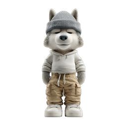 Stylish Wolf Character 3D Icon in Casual Streetwear Outfit