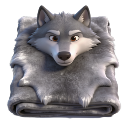 Cute 3D Wolf Character Icon with Furry Blanket Design
