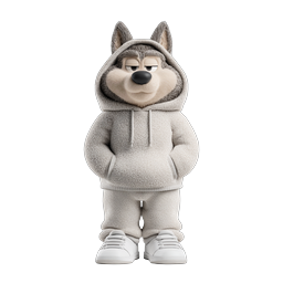 Cute 3D Wolf Character in Gray Hoodie Icon