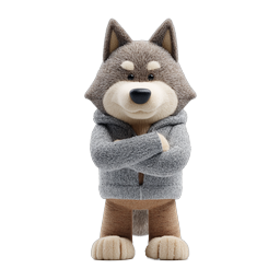 Cute Wolf Character in Gray Hoodie - 3D Render Icon