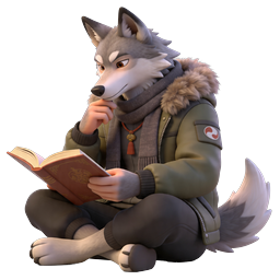 Anthropomorphic Wolf Reading Book 3D Icon