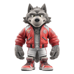 Stylish Wolf Character in Red Varsity Jacket & Sneakers