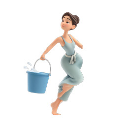 Woman Carrying Bucket 3D Character Icon