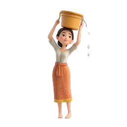 3D-Charakter-Icon einer Frau mit Wassereimer