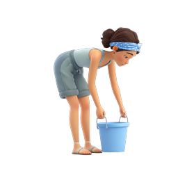 Woman Carrying Bucket - 3D Character Illustration Icon