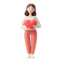 ハートを持つ女性の 3D アイコン - 愛とケアのキャラクター