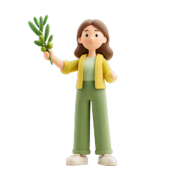 3D-Charakter-Icon einer Frau mit Olivenzweig