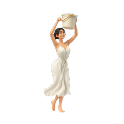 3D Woman Pouring Water Bucket - Summer Joy Illustration
