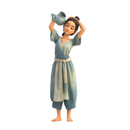 3D 水を注ぐ女性 - 伝統的な漢服キャラクターアイコン