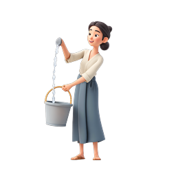 水を注ぐ女性の 3D キャラクターイラストアイコン