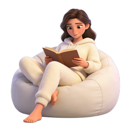 Cozy Woman Reading Book - 3D Character Icon