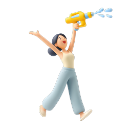 Joyful Woman with Water Gun 3D Icon