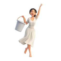 3D Woman Sprinkling Water from Bucket - Animated Character