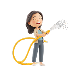 Happy Woman Watering Garden with Hose | 3D Character Icon