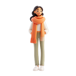 Woman in Orange Scarf 3D Character Icon