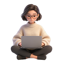 Woman Working on Laptop 3D Icon | Remote Work Character