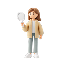 3D-Charakter-Illustration einer Frau mit Spiegel