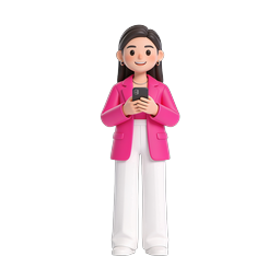 3D Woman with Smartphone Icon - Pink Blazer Character