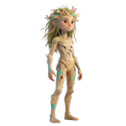 Icône de personnage 3D esprit de la nature en bois fantastique