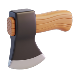 3D Woodcutting Axe Icon with Wooden Handle