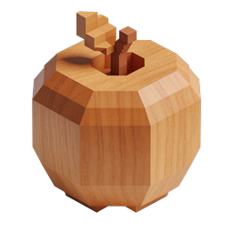 Wooden Apple Puzzle 3D Icon - Geometric Low-Poly Design