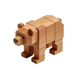 Wooden Voxel Bear Toy Icon - Natural Wood Block Animal