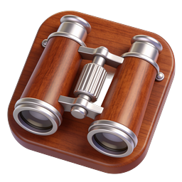 Wooden Binoculars Icon - Classic 3D Rendered Design