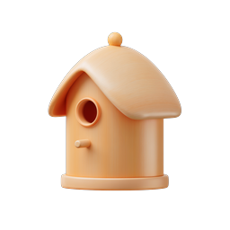 Wooden Birdhouse 3D Icon - Realistic Garden Bird Home