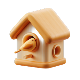 Wooden Birdhouse Icon with Cute Yellow Bird