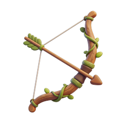 Icône 3D Arc et Flèche en Bois avec Détails de Lianes
