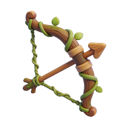 Wooden Bow and Arrow 3D Icon with Green Vines