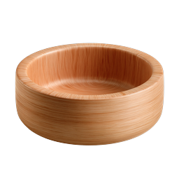 Realistic Wooden Bowl Icon - Natural Wood Grain 3D Render