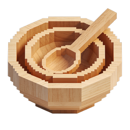 Hexagonal Wooden Bowl with Spoon - 3D Icon