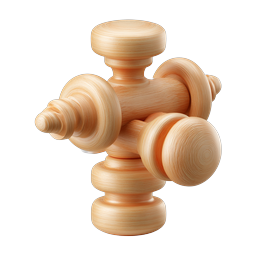 Wooden Cross Toy 3D Render Icon | Natural Wood Grain