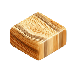 Wooden Cube Block Icon - Natural Wood Grain 3D