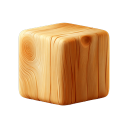 Realistic Wooden Cube Icon - 3D Wood Grain Texture