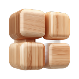 Wooden Cubes Grid Icon - Realistic 3D Natural Design