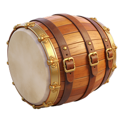 Realistic 3D Wooden Drum with Leather Straps Icon
