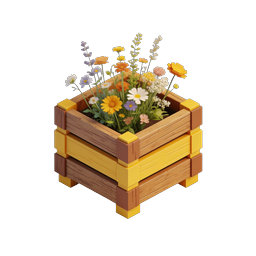Wooden Flower Crate - Isometric Wildflower Planter Icon