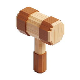 Wooden Hammer 3D Icon - Low-Poly Crafting Tool
