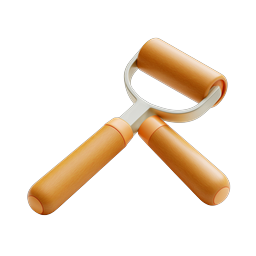 Wooden Handle Roller 3D Icon - Realistic Tool Design