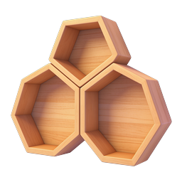 Wooden Hexagon Shelf Cluster Icon | 3D Realistic Style